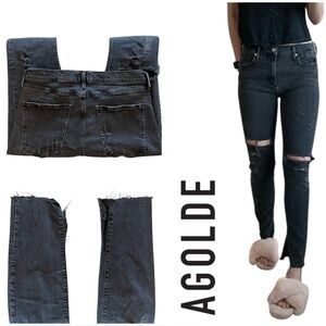 AGOLDE Skinny Jeans Black Distressed Raw Split Hem  - Women’s Size 31